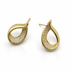 Crystal Teardrop Stud Earrings in Gold Tone
