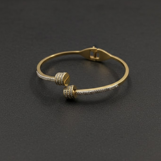 Dual-End Crystal Accent Open Bangle Bracelet