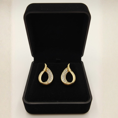 Crystal Teardrop Stud Earrings in Gold Tone