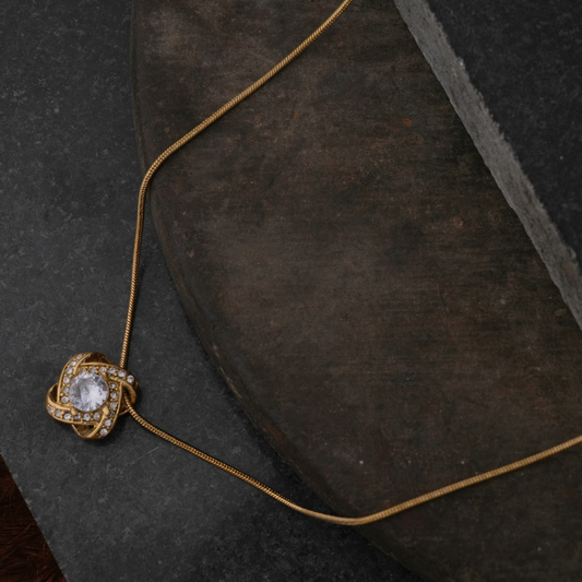 Pave Knot Solitaire Pendant Necklace