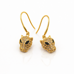 Crystal Leopard Head Drop Earrings in Gold Tone