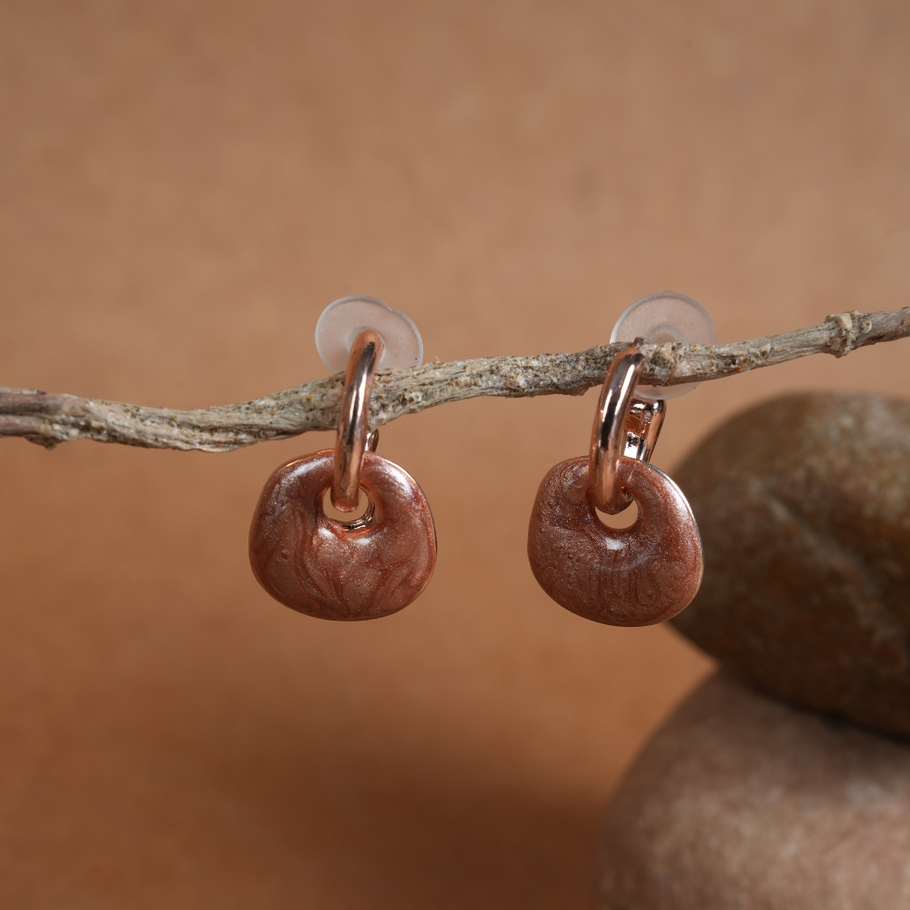 Abstract Enamel Drop Rose Gold Hoop Earrings