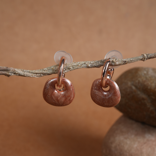 Abstract Enamel Drop Rose Gold Hoop Earrings