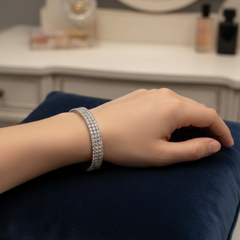 Crystal Tennis Silver-Tone Open Cuff Bracelet