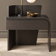 Contemporary Designer Bedside Table with Curved Frame – Engineered Wood with PU Paint & PVC Laminate Finish
