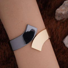 Stylish Dual-Tone Wide Cuff Bracelet for Women – Golden & Black