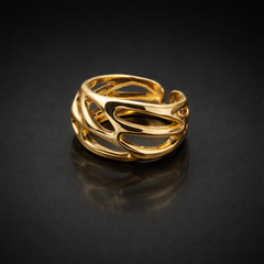 Gold-Tone Interwoven Statement Ring – Sculptural Openwork Design