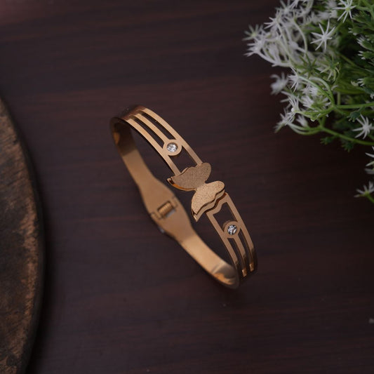 Dainty Butterfly Cutout Gold-Tone Bangle with Crystal Accents
