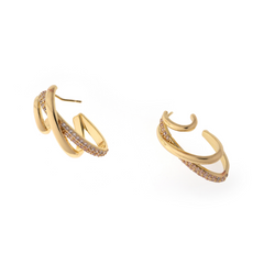 Modern Crossover Triple-Band Hoop Earrings (Gold Tone)