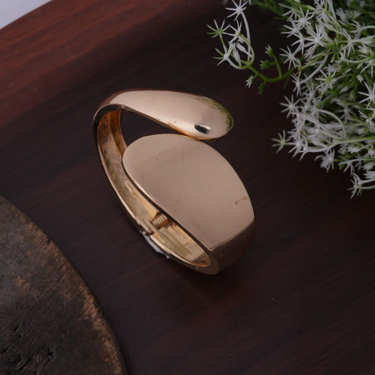 Statement Modern Sculptural Gold-Tone Hinged Bangle