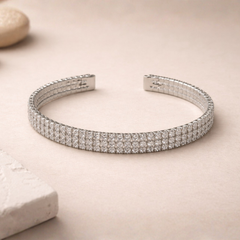 Crystal Tennis Silver-Tone Open Cuff Bracelet