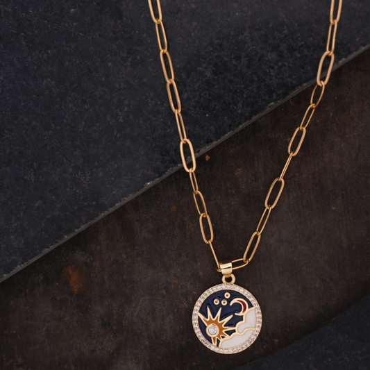 Gold-Tone Celestial Medallion Pendant Necklace