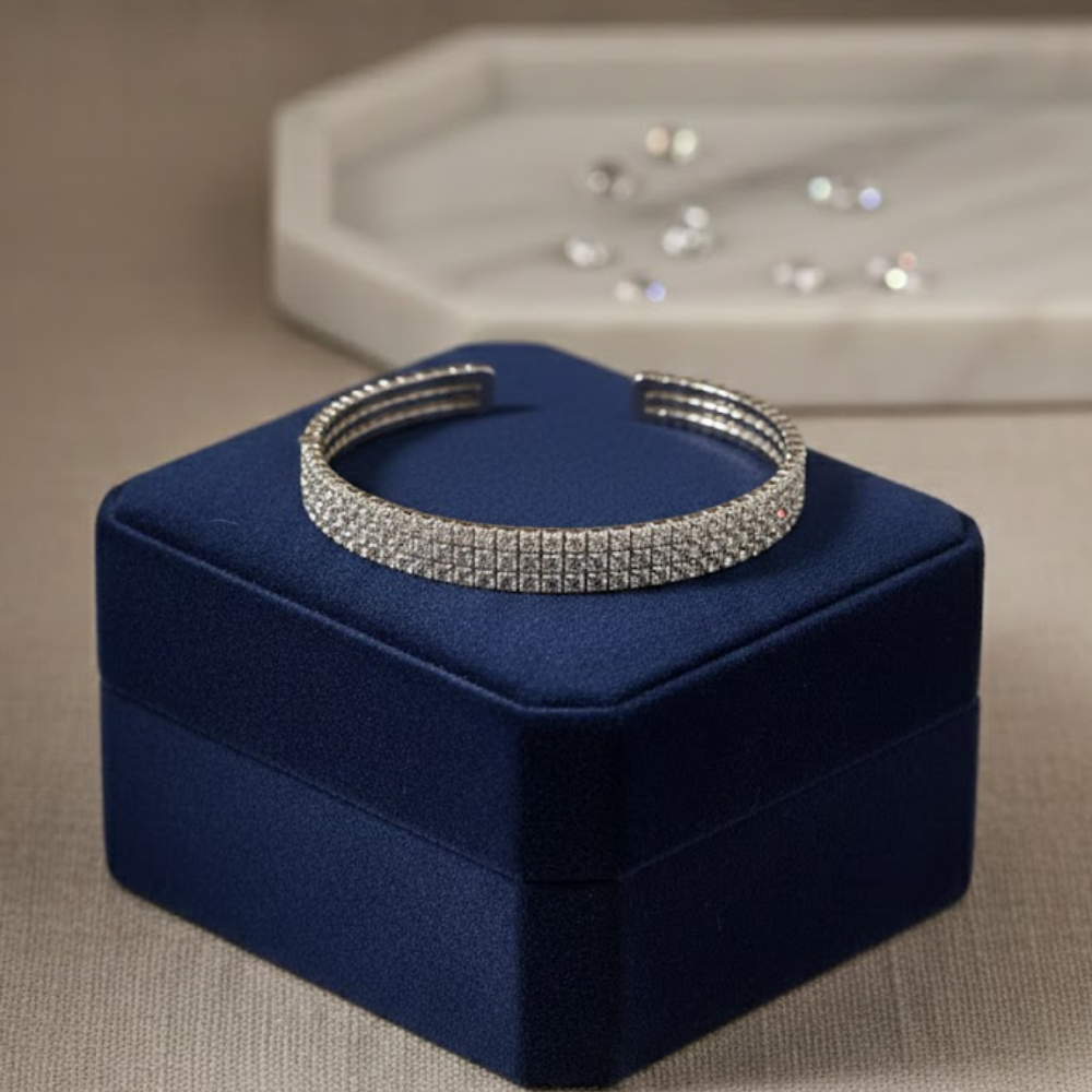 Crystal Tennis Silver-Tone Open Cuff Bracelet