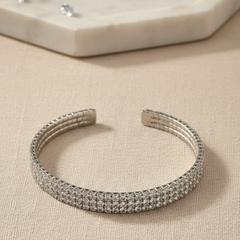 Crystal Tennis Silver-Tone Open Cuff Bracelet