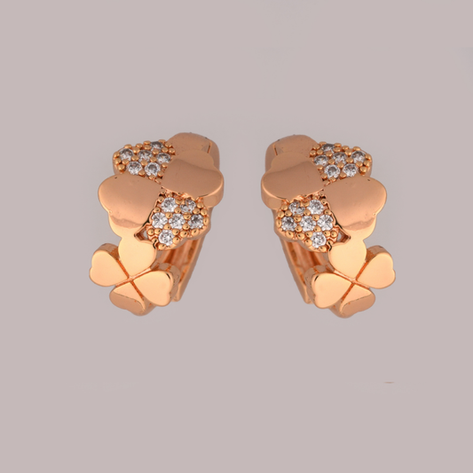 Sparkling Clover Cluster Rose Gold Hoop Earrings