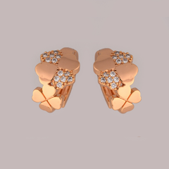 Sparkling Clover Cluster Rose Gold Hoop Earrings