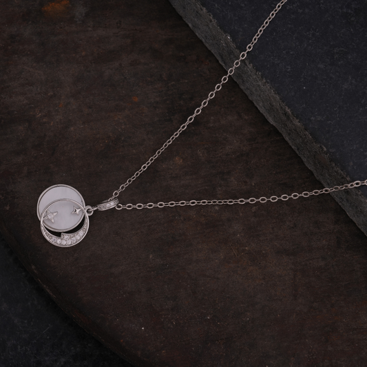Crescent Moon & Star Amulet Necklace (Silver-Tone)