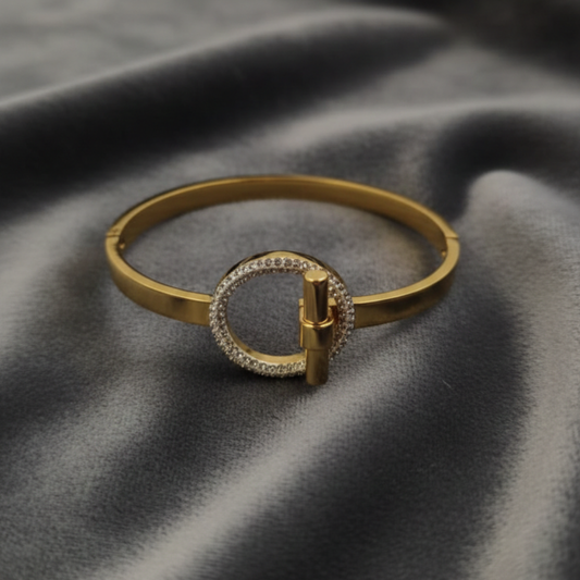 Pave Circle Lock Gold-Tone Bracelet
