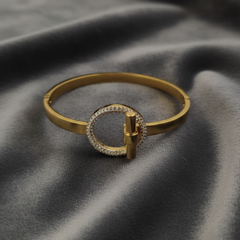 Pave Circle Lock Gold-Tone Bracelet