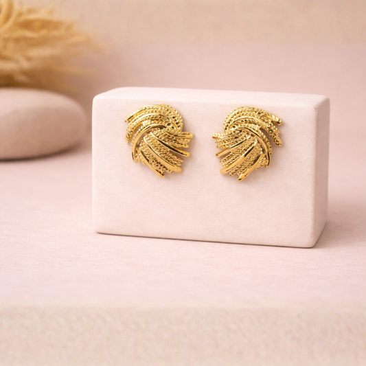 Textured Twist Knot Stud Earrings in Gold Tone
