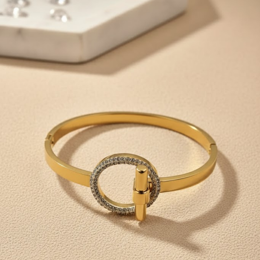 Pave Circle Lock Gold-Tone Bracelet