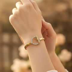 Pave Circle Lock Gold-Tone Bracelet