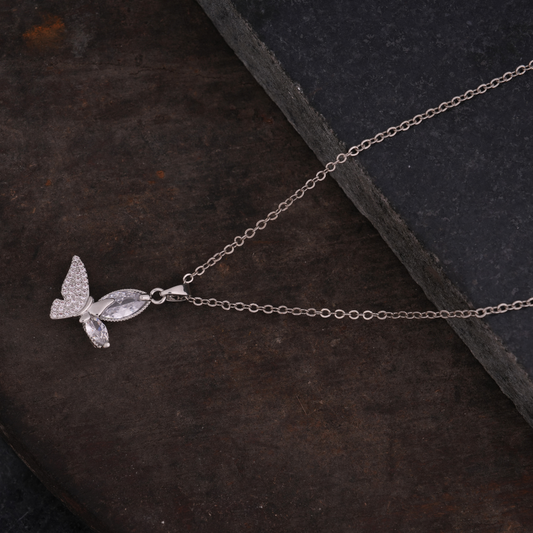 Silver-Tone Pavé Butterfly Pendant Necklace