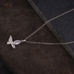Silver-Tone Pavé Butterfly Pendant Necklace