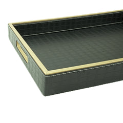 Modern Luxe Faux Leather Trays – Set of 2 (Black with Beige Trim)