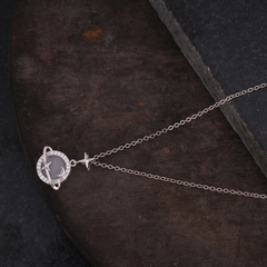 Silver-Tone Pavé Saturn Planet Necklace