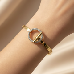 Pave Circle Lock Gold-Tone Bracelet