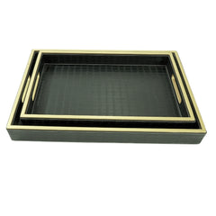 Modern Luxe Faux Leather Trays – Set of 2 (Black with Beige Trim)