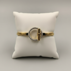 Pave Circle Lock Gold-Tone Bracelet