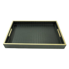 Modern Luxe Faux Leather Trays – Set of 2 (Black with Beige Trim)