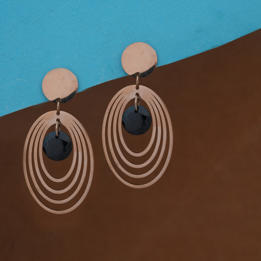 Geometric Oval Drop Rose Gold Earrings