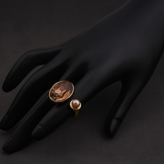 Bold Gemstone and Pearl Bypass Statement Ring