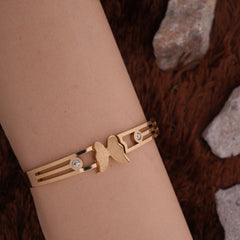 Dainty Butterfly Cutout Gold-Tone Bangle with Crystal Accents