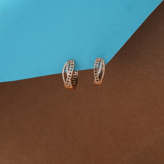Grecian Key & Pave Rose Gold Huggie Earrings