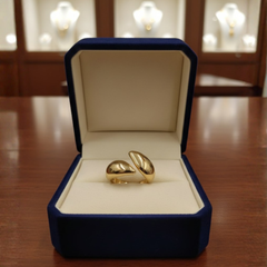 Gold-Tone Dual Drop Statement Ring – Sculptural High-Polish