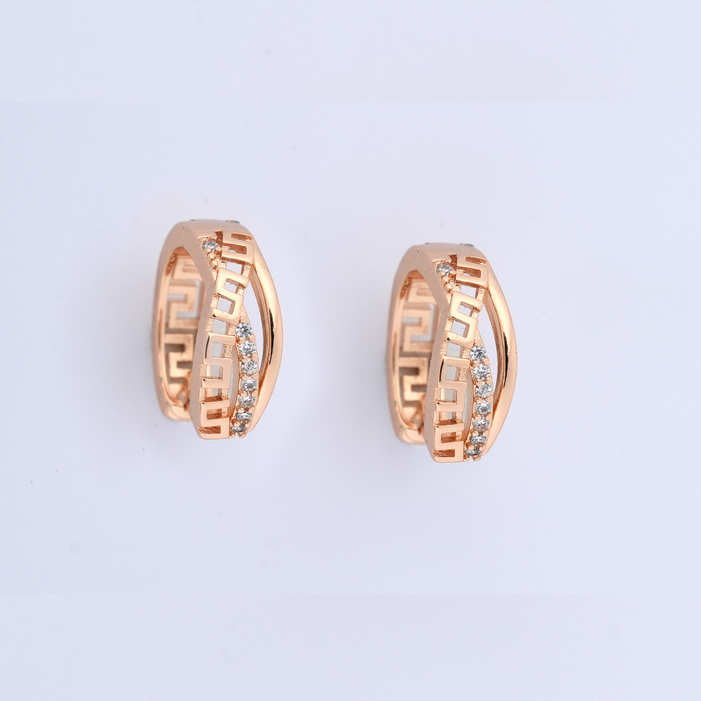 Grecian Key & Pave Rose Gold Huggie Earrings