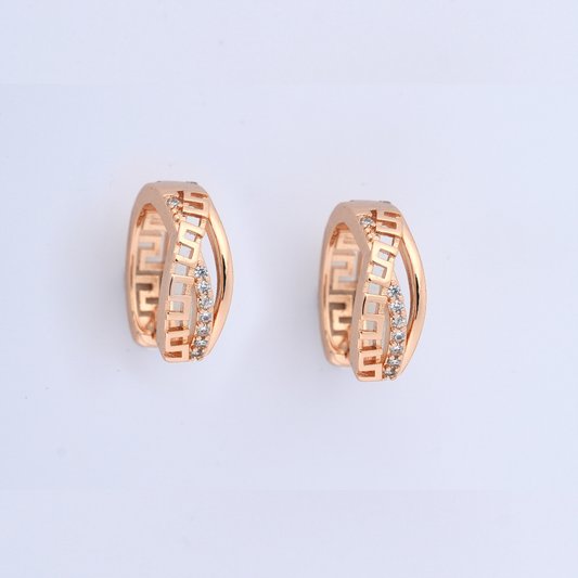 Grecian Key & Pave Rose Gold Huggie Earrings