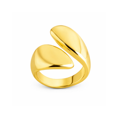 Gold-Tone Dual Drop Statement Ring – Sculptural High-Polish