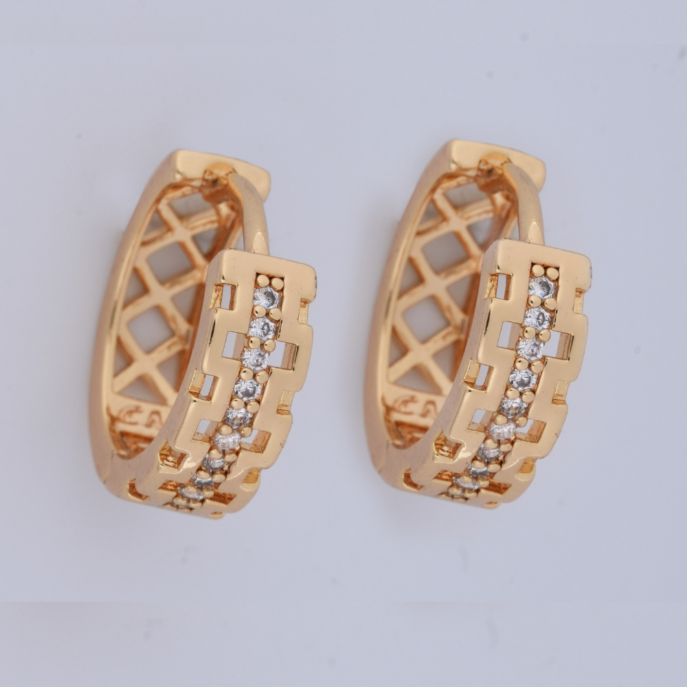 Yellow Gold-Tone Pave Lattice Hoop Earrings