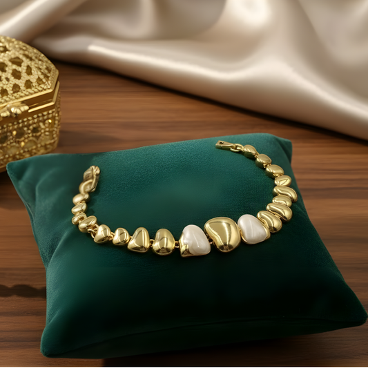 Heart Bead Gold-Tone Charm Bracelet