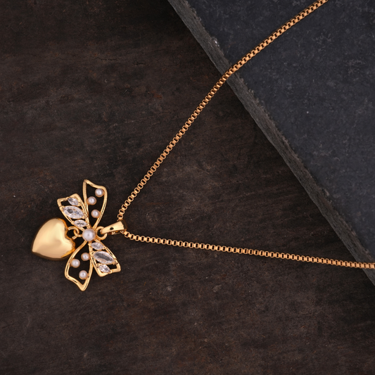 Gold-Tone Heart Bow Pendant Necklace