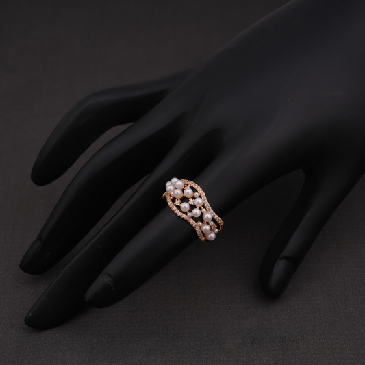 Rose Gold-Tone Pave Pearl Cluster Statement Ring