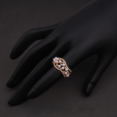 Rose Gold-Tone Pave Pearl Cluster Statement Ring