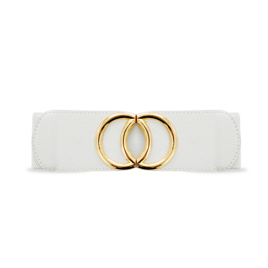 Designable White Belt with Double-Ring Gold Buckle