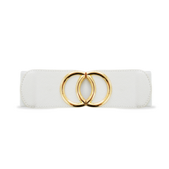 Designable White Belt with Double-Ring Gold Buckle