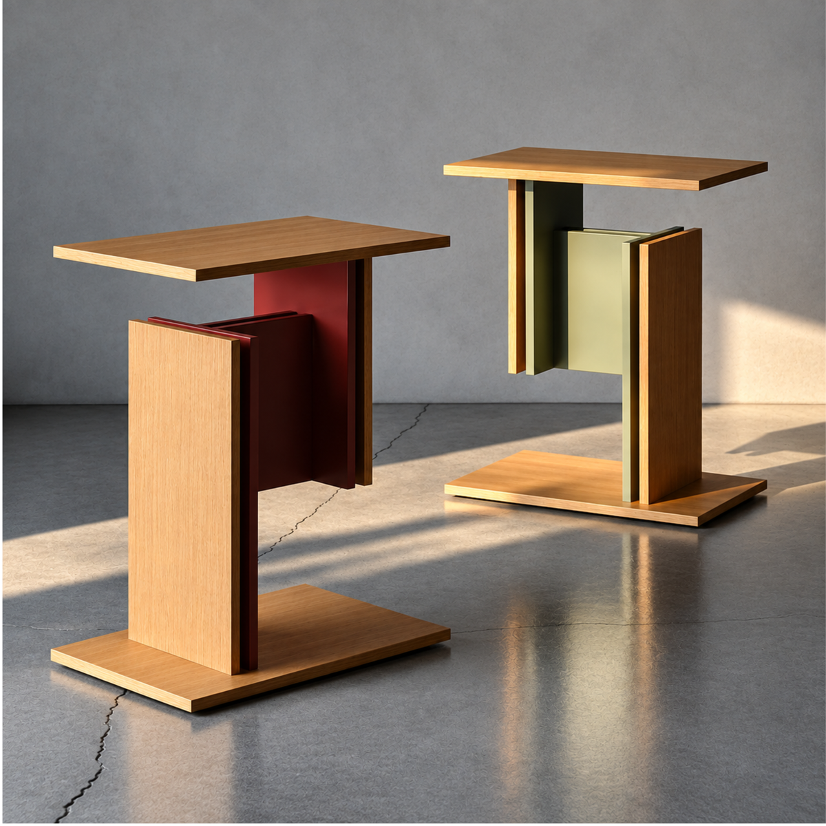 Modern Geometric Side Table with Dual-Tone Design – Engineered Wood with PU Paint & PVC Laminate Finish